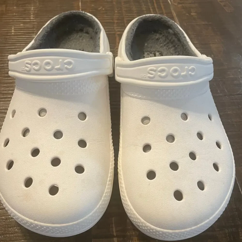 CROCS Classic Lined Clogs White With Gray Liner Size M/5 W/7 - Picture 3 of 11
